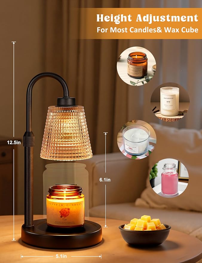 Innqoo Amber Candle Warmer Lamp with Timer, Dimmable Candle Warmer for Jar Candles, Height Adjustable Wax Melts Warmer, Birthday Gifts for Women Mom, House Warming Gifts New Home Decor