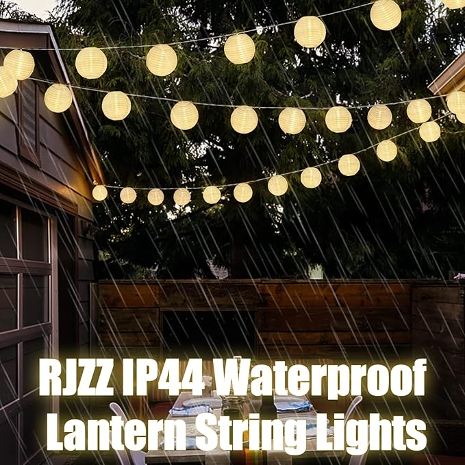 RJZZ Lantern String Lights White Lantern Lights 9.4Ft Nylon Lanterns with Lights Battery Operated 10 Count String Lights Indoor Outdoor Hanging Lights for Bedroom, Nursery, Patio, Party, Wedding