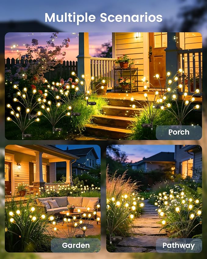 OZS 6 Pack Total 48 LED Solar Garden Lights Fairy Outdoor - Solar Firefly Lights Outdoor, Sway by Wind, Waterproof for Garden Patio Pathway Fairy Decoration (Warm White)