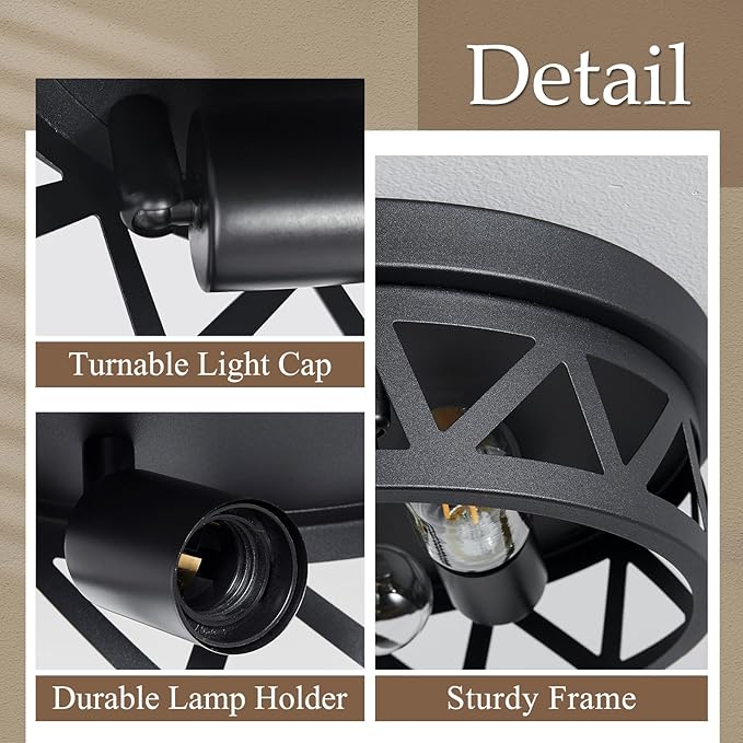 13 inch Black Flush Mount Ceiling Light Fixture,3-Light Light Fixtures Ceiling Mount for Hallway,Hall,Kitchen,Farmhouse (2 Pack)