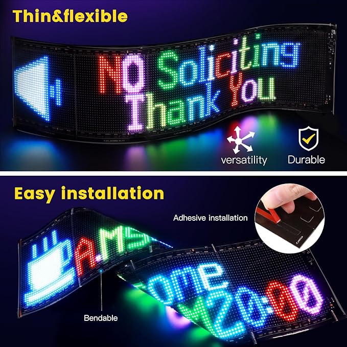 31”×8” Programmable LED Sign, 24V/2A Ultra Bright Full Color Bluetooth APP Control, Custom Text Pattern Animation Scrolling LED Digital Sign for Store Office Retail