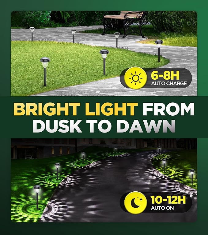 10 Pack Ultra Bright Solar Lights Outdoor Waterproof, from Dusk to Dawn Up to 12H Outdoor Solar Lights, Auto On/Off Solar Powered Garden Pathway Lights, Landscape Lighting Decorative for Yard, Patio