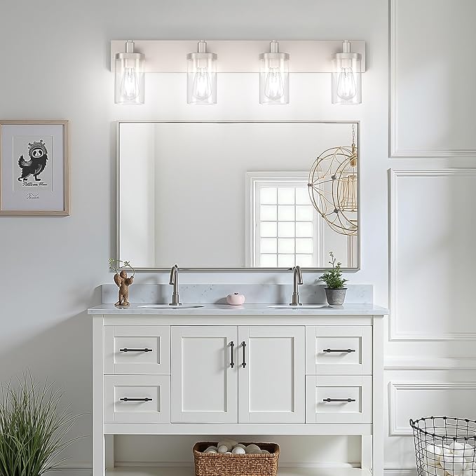 Aipsun Brushed Nickel Bathroom Light Fixtures 4 Lights Vanity Light for Bathroom Lighting Fixtures Over Mirror(Exclude Bulb)