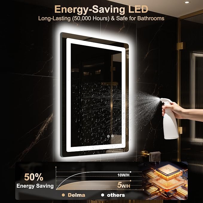 30x20 LED Bathroom Vanity Mirror with Lights, Anti-Fog, Dimmable | Front & Backlit with 3 Color Modes and Memory, 5mm Shatterproof Glass, Plug-in or Hardwired, Horizontal or Vertical