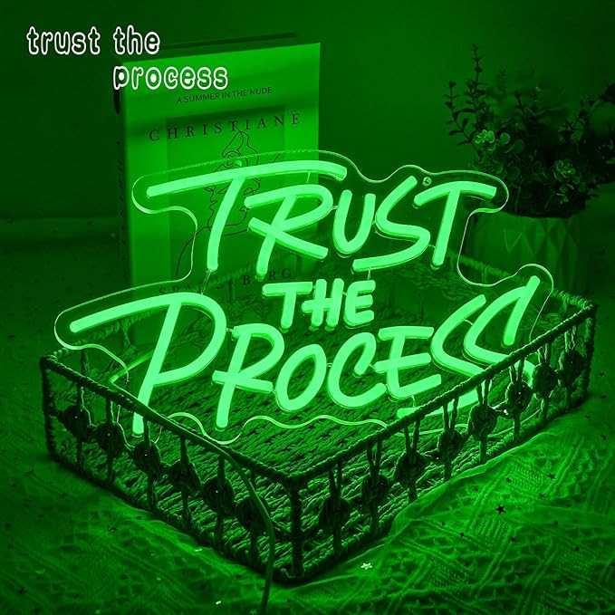 Trust The Process Neon Sign for Wall Decor Green Neon Light Gym LED Sign Dimmable Motivation LED Light Letter Lighting for Bedroom Bar Classroom Gym Office Art Inspirational Alphabet