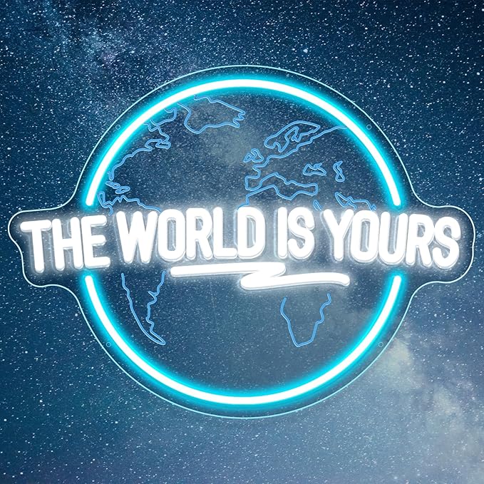 The World Is Yours Neon Sign Carved Planet The World Is Yours LED Signs for Wall Decor Neon Lights for Bedroom Classroom Man Cave Game Room Birthday Cristmas Gifts for Friends Lover