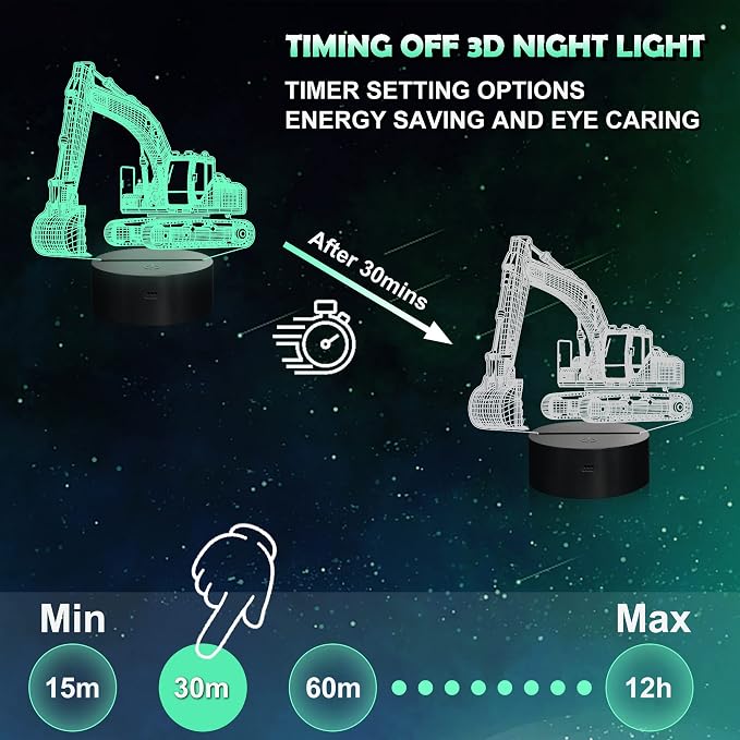 Ammonite Excavator 3D Lamp for Kids, LED Optical Illusion Night Light with Remote Control and Timing Function as Christmas Birthday Gifts Ideas for Boys Kids Teen
