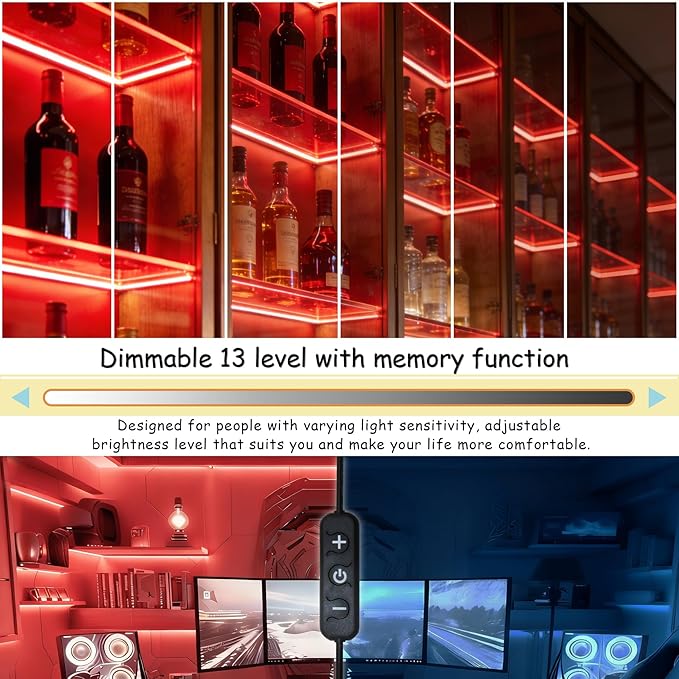 Red 50 Feet Led Lights Strip Indoor Rope Lights Easy DIY Cuttable Strip Lights for Wine Cabinet Bar Room Bathroom Living Room Kitchen Ceiling Wall Vanity Mirror Decor