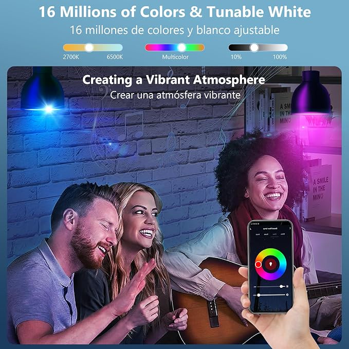 OHLUX Smart Light Bulbs 8Pack, WiFi & Bluetooth, RGB Color Changing, 100W Equivalent, Dimmable, A19 E26 110V, Compatible with Alexa, Google Assistant, Music Synic