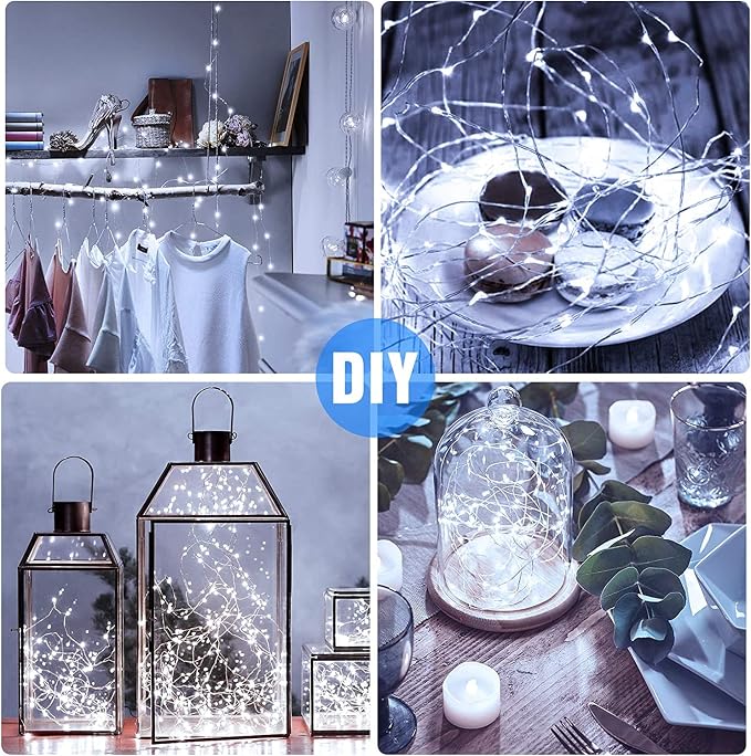 14 Pack Fairy Lights Battery Operated - 7ft 20 LED Twinkle Lights Copper Wire Mini String Lights Firefly Lights for Mason Jars DIY Crafts Christmas Wedding Party Centerpiece Table Decor, Cool White