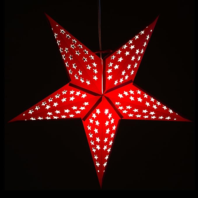 Solid Red Paper Star Lantern with 12 Foot Power Cord Included
