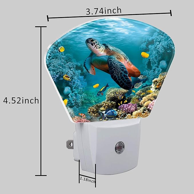 Sea Coral Turtle Underwater World Night Light for Kids Girls Boys, Sea Turtle LED Night Light Plug into Wall with Dusk to Dawn Sensor for Bedroom, Hallway, Kitchen, Bathroom, Stairs Decor