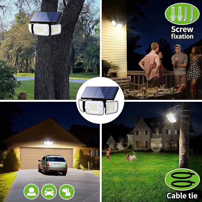 Solar Outdoor Lights, Motion Sensor with Dual Sensors Waterproof | Solar Flood Lights 270°Wide Angle for Outside with 3 Modes