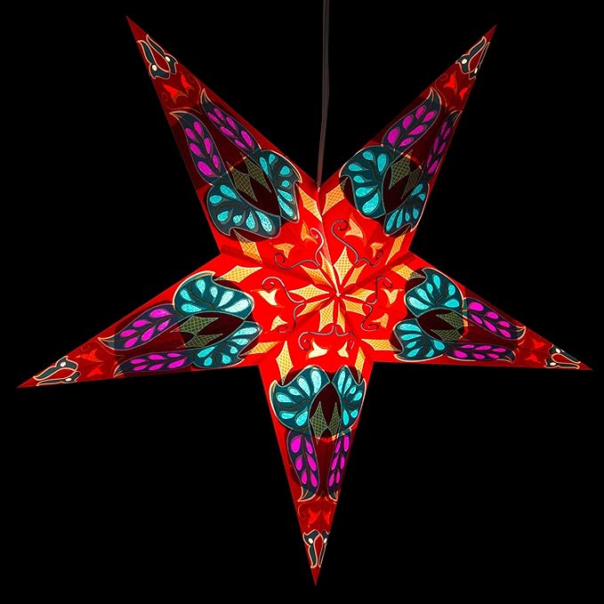 Dara Red Paper Star Lantern with 12 Foot Power Cord Included