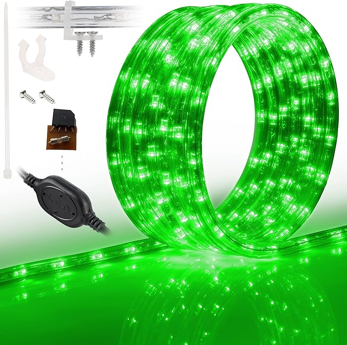 WYZworks 576LEDs, 50ft LED Outside Rope Lights, Waterproof Permanent Outdoor ETL Certified Connectable Clear Tube, Christmas Palm Tree Holiday Decorative Landscape Patio Accent Lighting - Green