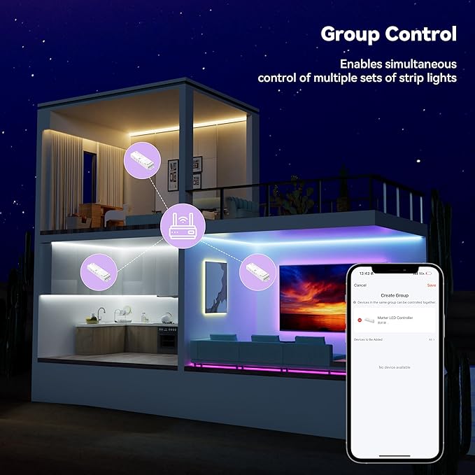 MIWISE Matter LED Controller,Dimmable WiFi Controller for LED Strip Light,Works with Alexa/Google Assistant/Homekit/Apple Home/Siri,for Single Color/CCT/RGB/RGBCCT/RGBW COB LED Strip Light,DC12-48V