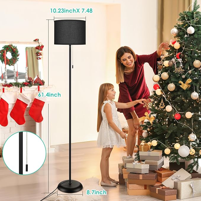 FOLKSMATE Floor Lamp for Living Room, LED Modern Simple Standing Lamp, Black Tall Lamps for Bedroom, Living Room, Office, Kids Room and Reading, Minimalist Pole Lamp with Shade, Without Bulb