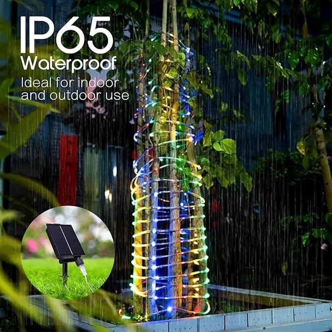 Vigdur 66FT Solar Rope Lights Outdoor - 200 LEDs Multicolor Rope Lights Outdoor Waterproof with Remote & Timer & 8 Lighting Modes, Solar Trampoline Light for Pool Tree Garden Yard Home Camping