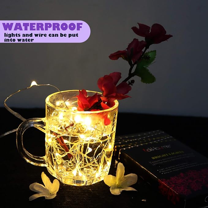 6 Pack Fairy String Lights Battery Operated No Remote,10ft 30LED Warm White | Micro LEDs Starry Lights,CR2032 Battery Included,Waterproof Silvery Wire Light DIY Wedding Centerpiece Christmas Table Decor