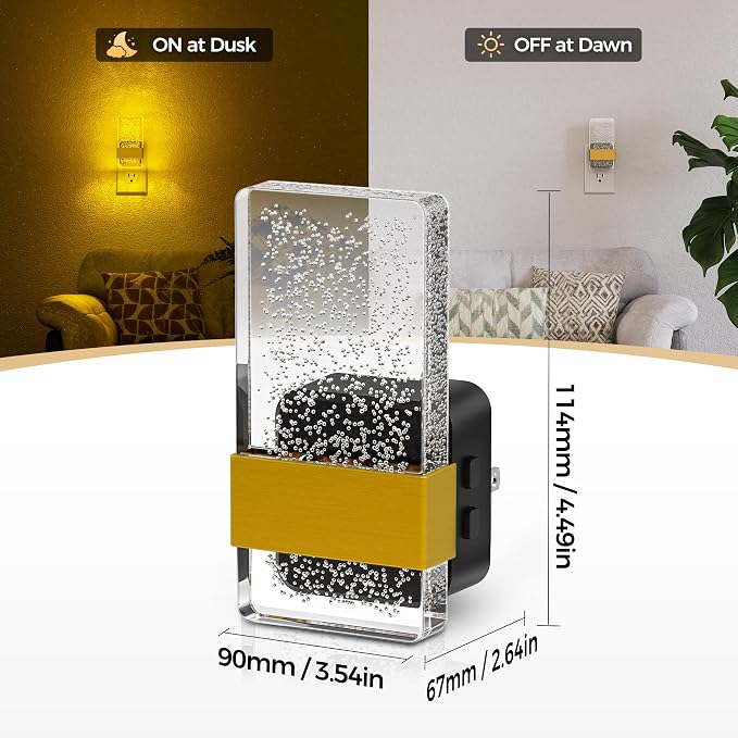 LED Night Lights Plug into Wall, 3 Level Dimmable Night Light | Rotatable Bubble Decorative Nightlight, Dusk to Dawn Sensor, Wall Sconce-Style Design Nightlights for Bathroom, Hallway, RGB