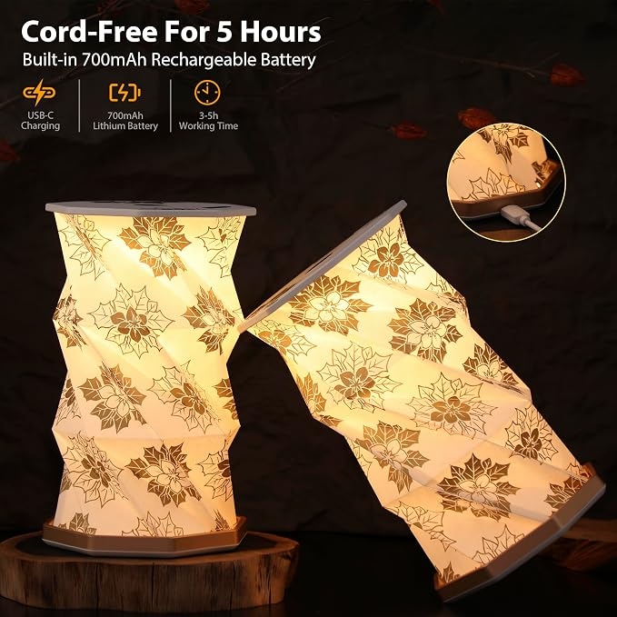 Birthday Flower Folding Lamp, Paper Lantern Lights, Japanese Gifts | Rechargeable Paper Light, Elegant Gift Box – Ideal Anniversary, Birthday Gift for Women, Mom, Grandma-White Christmas Rose