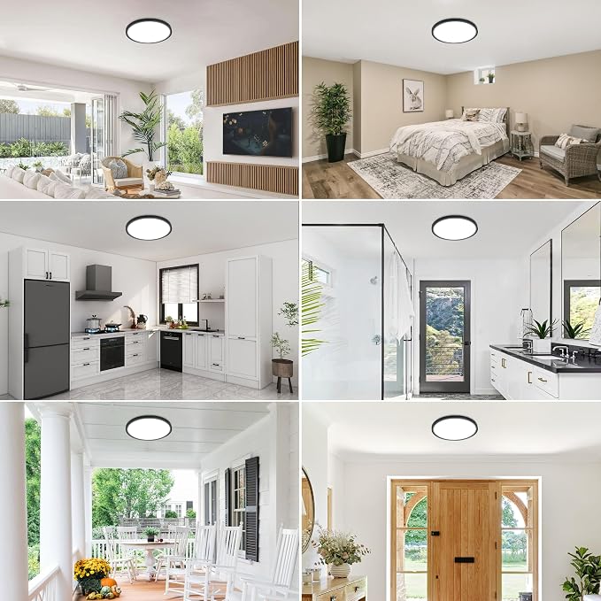 Hlite 9 Inch LED Flush Mount Ceiling Light,1800LM,4PacK,3CCT | 18W 3000K/4000K/5000K Selectable,Super Slim,Low Profile Round Ceiling Light Fixtures for Kitchen Bedroom Hallway,Black
