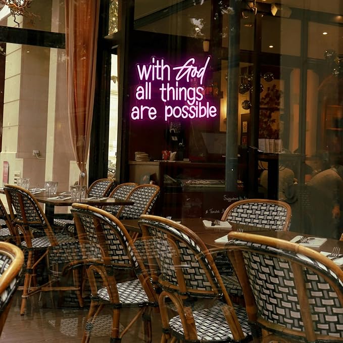 With God All Things Are Possible Neon Sign Beautiful Pink God Led Lights for Wall Decor Dimmable USB Powered Light up Sign 16.9 * 13 Inch Neon Light for Room Party Wedding Church Decor