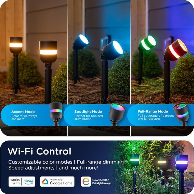 Enbrighten Vibe Eternity Path Lights, 23ft, 4 RGBWIC LEDs, Weatherproof, Perfect for Garden, Pathway, and Home Exterior Lighting, Smart App Control, Compatible with Alexa, Google Home, 85966