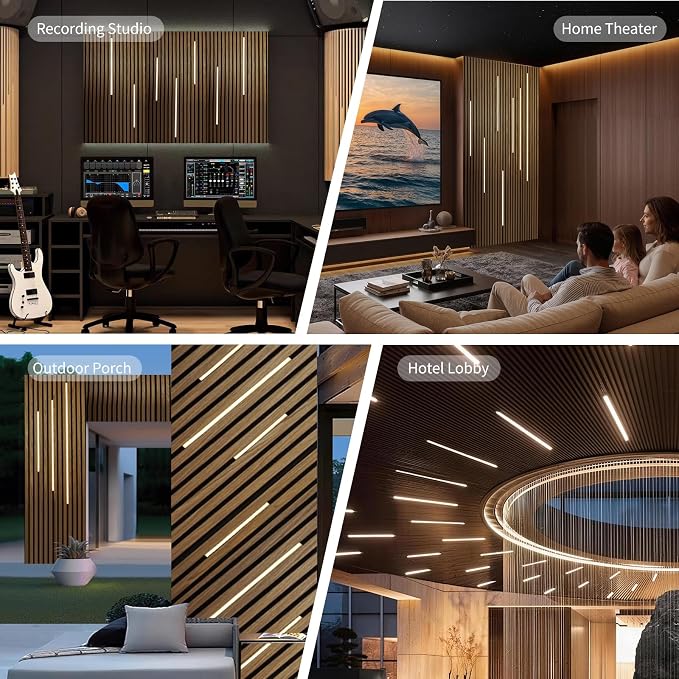 Recessed LED Silicone Strip Lights for Wood Slat Walls, 6-Pack, 3000K | Clip-In Installation with No Adhesive, Black Hidden Design, Touch Dimmer and Switch for Living Rooms and Bedrooms
