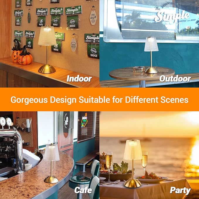 Cordless Rechargeable Metal Table Lamp, Cube Shade, Gold | 4000mAh Battery Operated, 3 Color Modes, Dimmable LED Touch Beside Ambient Light, Portable for Bedroom Restaurant Outdoor