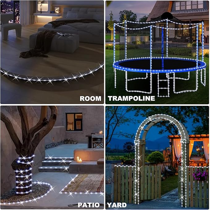 (New) Rope Lights, 33FT 100LED 8 Modes Outdoor Tube Lights, IP65 Weatherproof Copper Fairy String Lights for Garden Porch Yard Home Wedding Vacation Party New Year Holiday Decoration - White