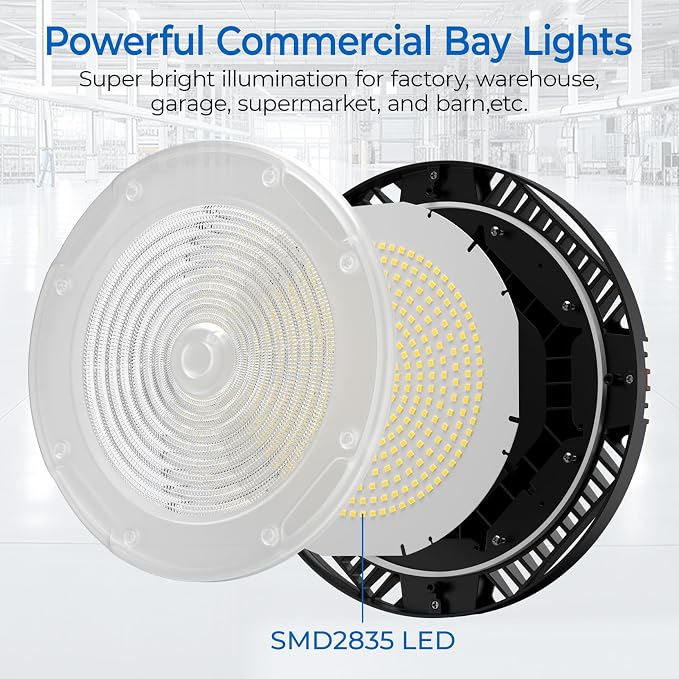 CINOTON 210W UFO LED High Bay Light, Aluminum LED Shop Lights with 31500LM, 5000K Commercial Bay Lighting for Warehouse Garage Workshop Factory, 6' Cable & Safety Rope, ETL Listed 2 Pack