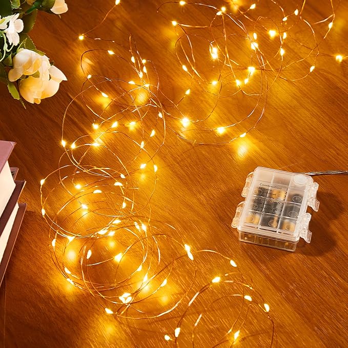 Ariceleo 1 Pack 16.4 Ft. Battery Operated Outdoor String Lights with Remote & Timer, LED Warm White Fairy Lights, Waterproof Twinkle Lights for Bedroom, Dorm, Mason Jar, Wedding, Party, Christmas