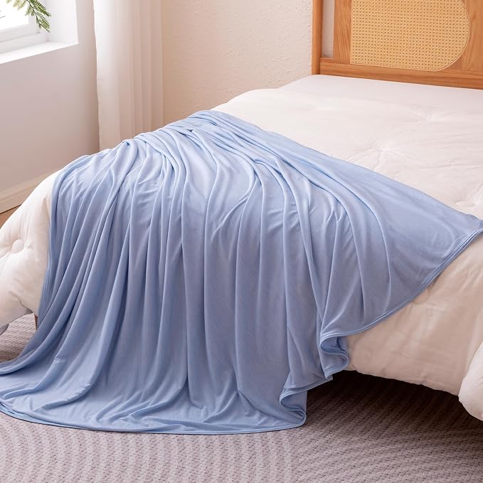 Amazon Basics Cooling Blanket for Hot Sleepers, Reversible Lightweight Thin Throw Blanket for Bed, Couch and Sofa, Twin XL (60" x 90"), Blue