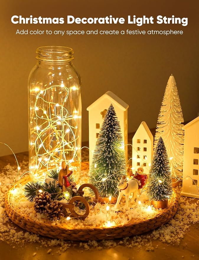 Minetom 30 Pack Warm White Battery Operated Fairy String Lights 8 Modes | 7ft 20LED Waterproof Silver Wire Twinkle Lights, Firefly Starry Moon Lights for Mason Jars DIY Christmas Wedding Part