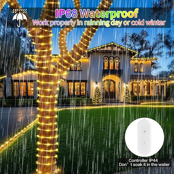 200FT LED Rope Lights for Outside Waterproof with Remote & APP | 610 LED String Light Outdoor Plug in, 16 Million Colors Changing Music Sync Smart Fairy Lighting for Bedroom Indoor Christmas