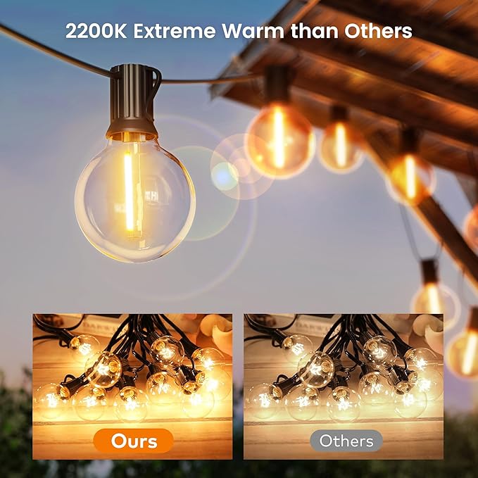 OHLUX Outdoor String Lights, 180FT G40 Globe LED Patio Lights with 82 Dimmable Plastic Bulbs 2 Spare, 2200K Waterproof Connectable Hanging Lights for Backyard Porch Cafe Party Decor, E12 Socket