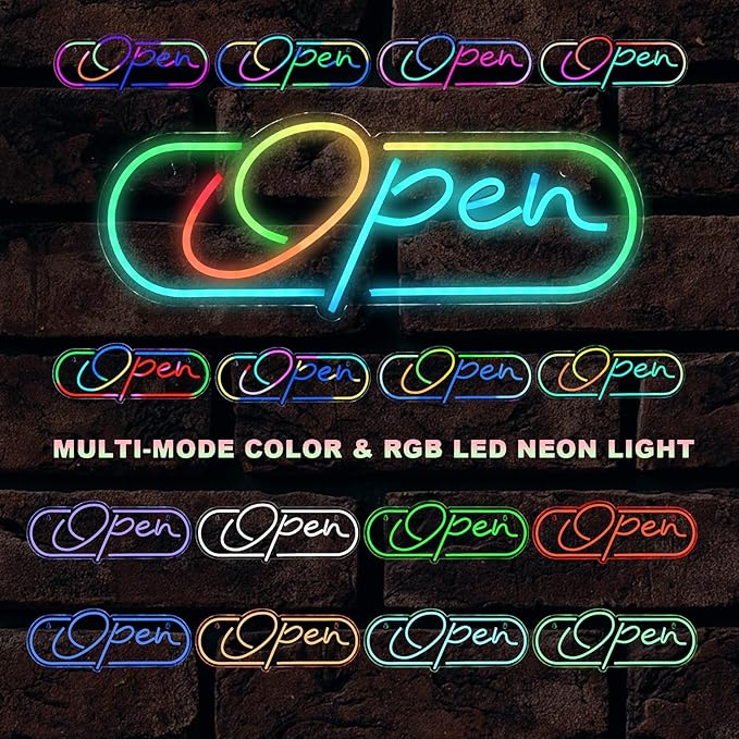 ineonlife Open Neon Sign Dream Colorful Open Controller Neon Light for Wall Display Sign Walls Window Door Bar Shop Coffee Salon Hotel Store Restaurant Bakery Decorations