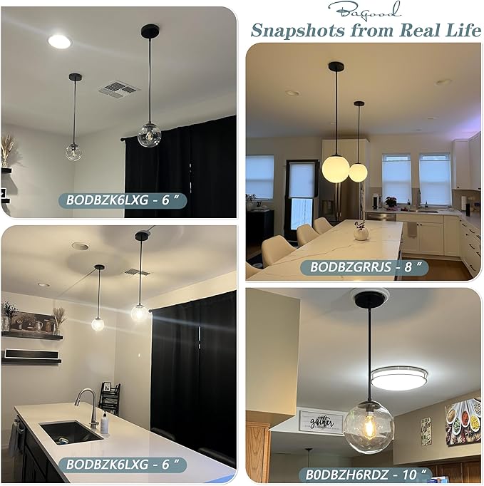10 Inch Globe Pendant Light Contemporary Globe Pendant Lights Black Mid Century Pendant Light Adjustable Hanging Light Fixture Matte Black Finished with Milk Glass Lampshade for Kitchen Island