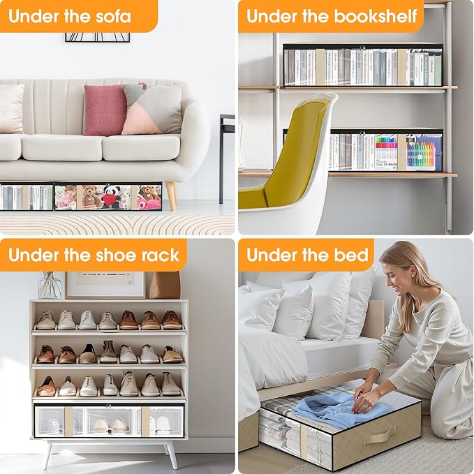 StorageRight Under Bed Storage Bags, 6 Pack, 40L, Beige | Breathable Non-Woven Fabric with a Clear Window and Zippered Top for Clothes, Comforters, Blankets and Seasonal Storage