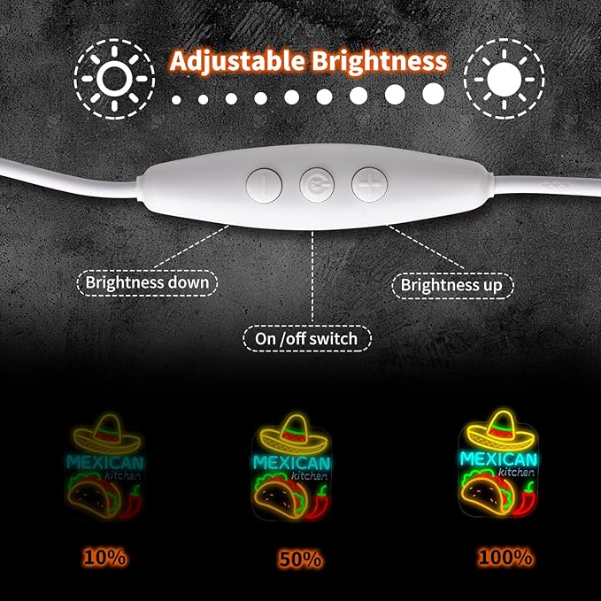 Mexican Taco Bar Neon Sign - LED Restaurant Decor for Mexican Kitchen, Taco Party Decorations, 16.5x12" USB Wall Light - Mexican Food Gifts for Restaurants & Homes