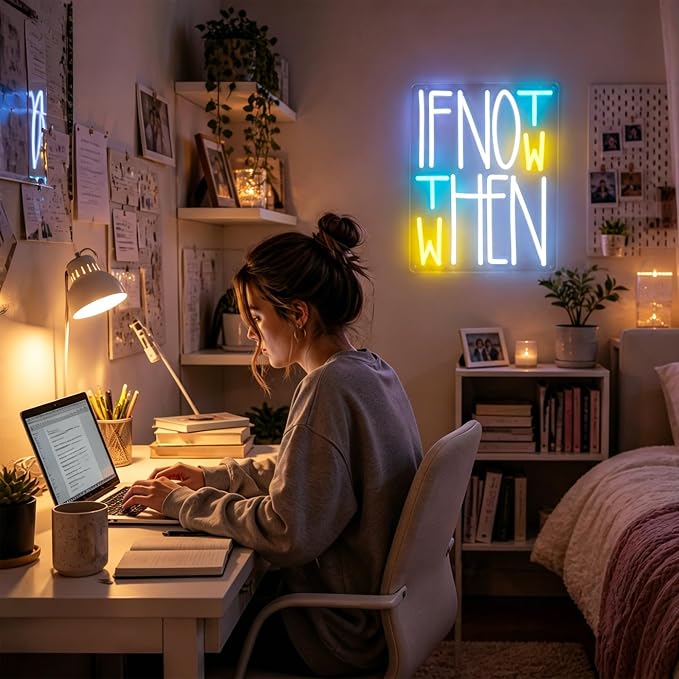 Positive Neon Lights Signs Neon Sign Led Sign Light for Wall Decor | If Not Now Then When Neon Sign for Room Decor,Positive Decoration,Motivational Wall Decor,Gift,5V USB Powered Dimmable