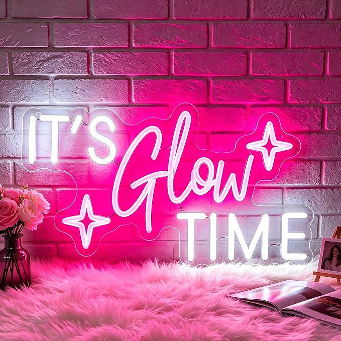 Neon Sign, Neon Signs for Wall Decor LED Signs Neon Light | It's Glow Time Neon Sign for Bedroom, Living Room, Business, Cafe, Bar, Party, Home Decor, Pink Decor, Gift, USB Powered