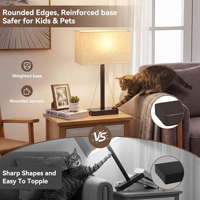 Hong-in Touch Lamps for Bedroom - 3-Way Dimmable Bedside Lamps Set of 2 with USB C+A, White Modern Table Lamp for Night Stands, Desk Lamp for Living Room Nightstand End Tables Bed Side