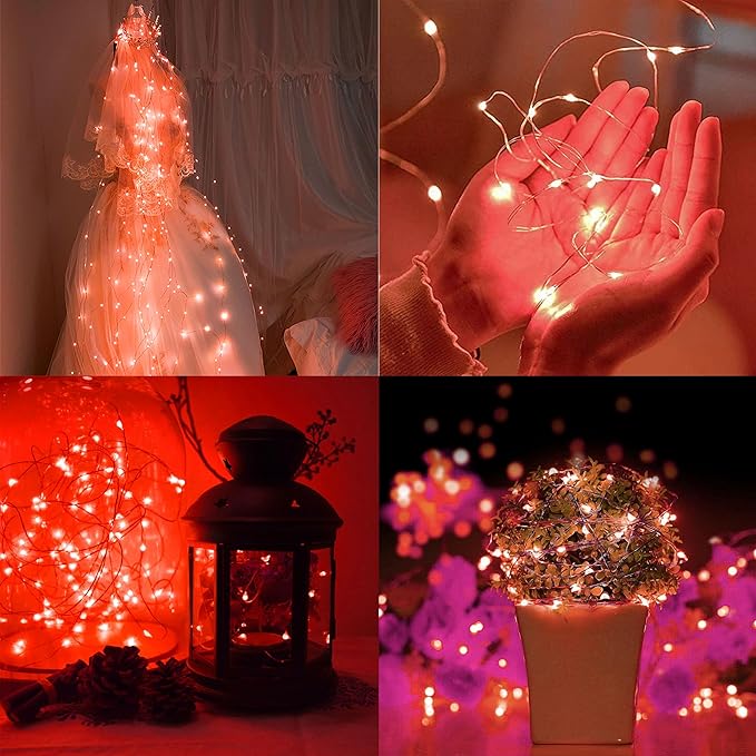 12 Pack Fairy Lights Battery Operated String Lights - 7ft 20 LED Waterproof Silver Wire Firefly Lights for DIY Wedding Décor Table Centerpieces Craft Mason Jars Party Decor(RED)