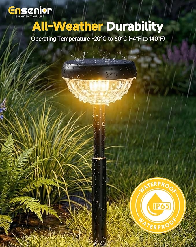 Ensenior Solar Pathway Lights Outdoor, 8-Pack Adjustable Height LED Lights Outdoor Waterproof IP65 for Garden Landscape, Auto On/Off Solar Powered Yard Lights for Walkway (Warm White)