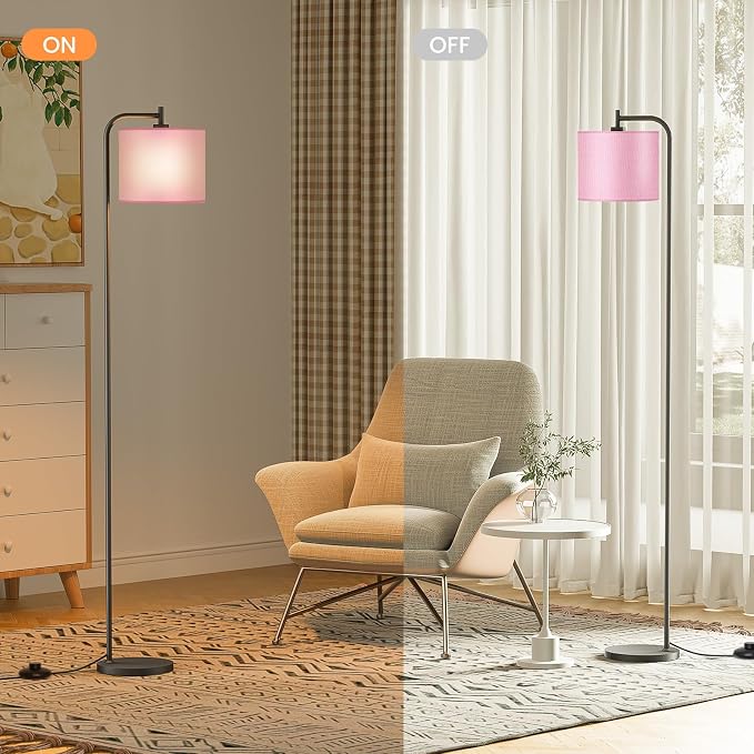Floor Lamp for Living Room, Tall Standing Lamp with Linen Shade | Dimmable with Remote Control, 3 Color Temperatures, 9W LED Bulb Included, Ideal for Bedroom, Office and Reading Corner