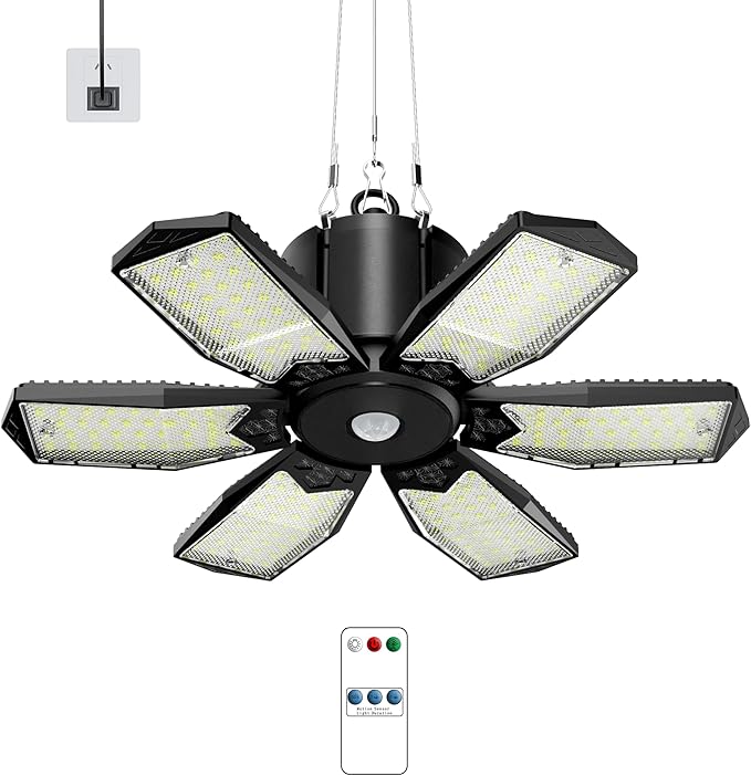 Plug-in Motion Sensor Garage Light 20000LM, Linkable Garage Ceiling Light LED with Timer Setting, Motion Sensor Light Indoor Bulb - 360° Detection for Workshop/Basement