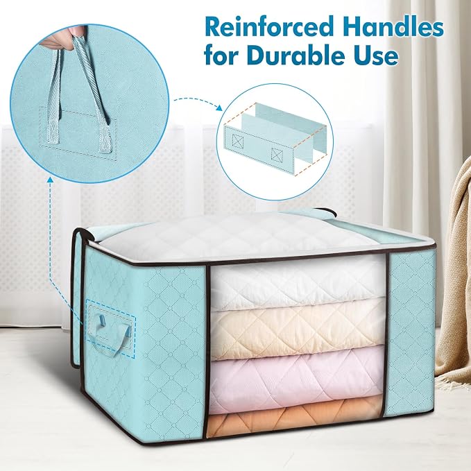 90L Large Storage Bags, 6 Pack Clothes Storage Bins Closet Organizers | Foldable Storage Containers, with Reinforced Handle, for Clothing, Blanket, Comforters, Bed Sheets, Pillows and Toys