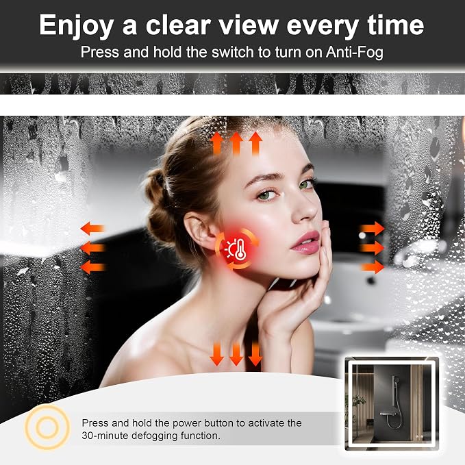 LED Bathroom Vanity Mirror with Lights, 30"x30" Lighted Wall Mirror | Front and Backlit, Anti Fog, Dimmable 3 Color Lighting, Memory Function, Shatterproof Glass, Plug in or Hardwired